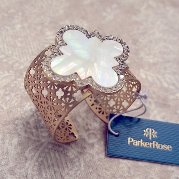 Brand New Parker Rose Mother of Pearl Gold Tone Adjustable Cuff Bracelet - Picture 3 of 16